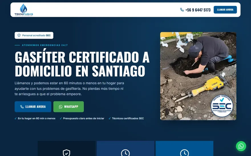 Sitio de Teknifugas, gasfíter a domicilio en Santiago
